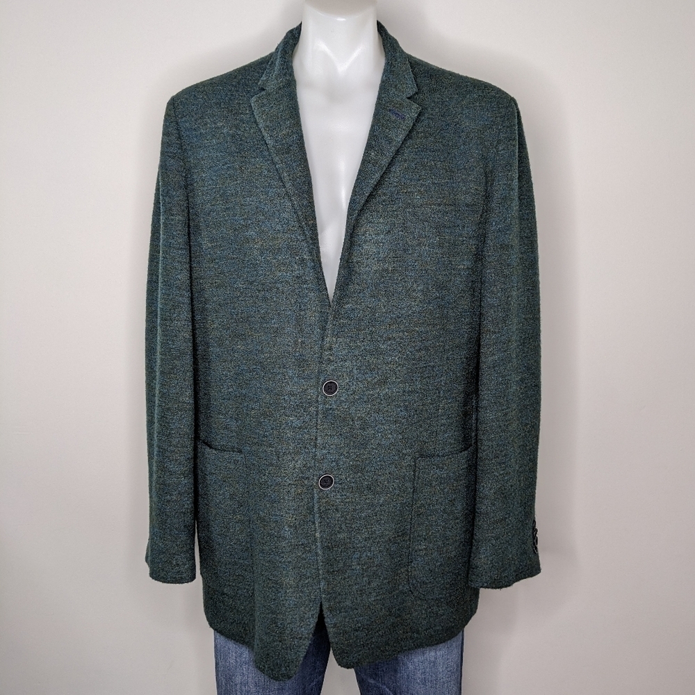 Tommy Hilfiger green blue wool blend Jeremy collared blazer jacket L44